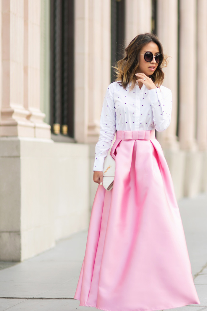 pink maxi skirt outfit